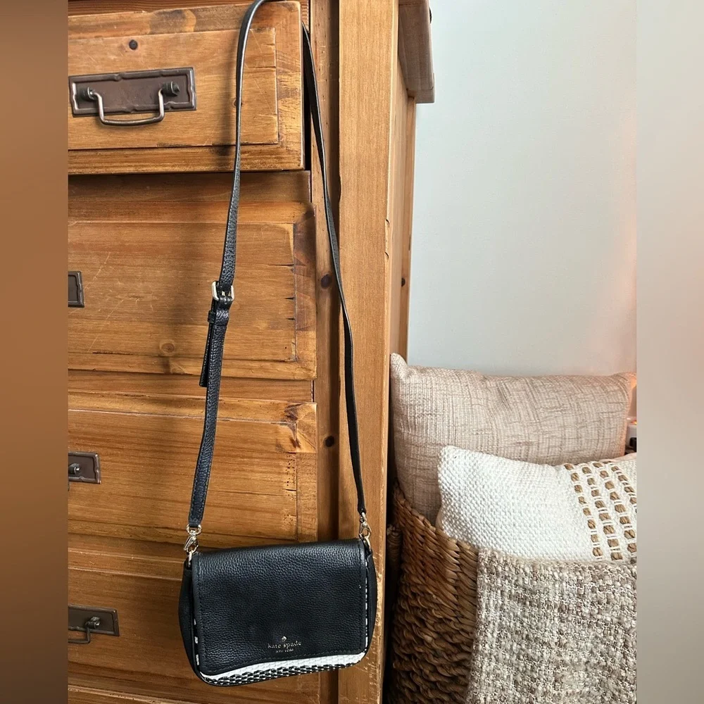 kate spade Black Pebbled Leather Crossbody with Contrast Stitching